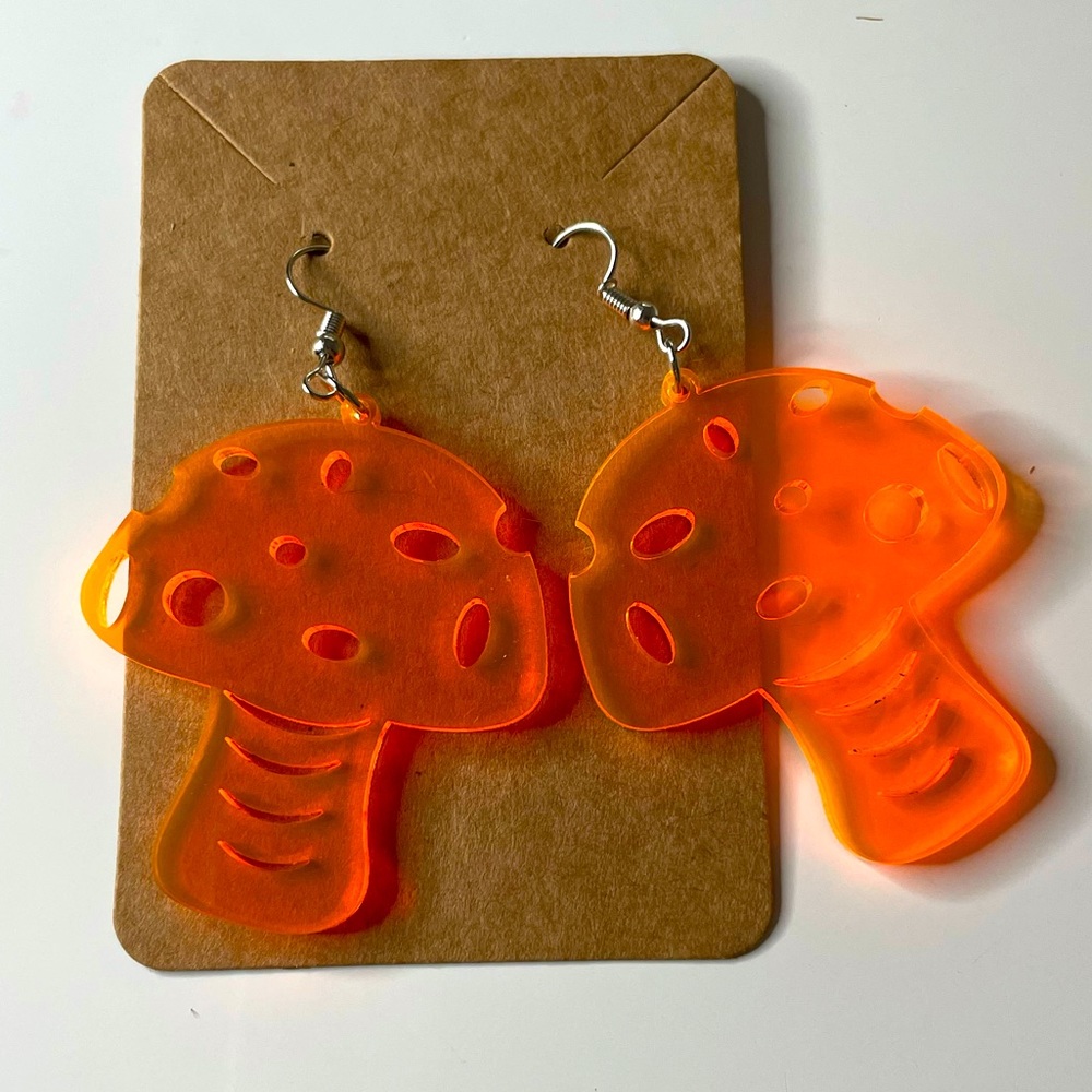 Neon orange large mushroom earrings 🍄